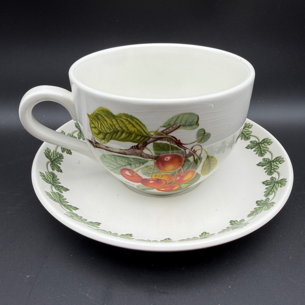 Vintage Portmeirion Pomona Jumbo Soup Cup Saucer Bigarreau Cherry Cottagecore